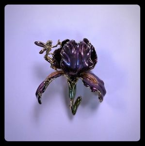 Kirk's Folly Enamel Purple Iris Brooch Vintage